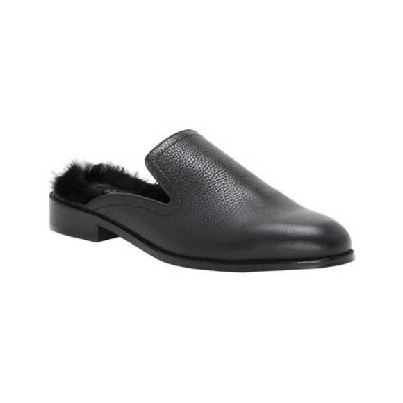 Anthropologie Shoes - 1.STATE Black Leather Fur Facia Mule Slide Slipper